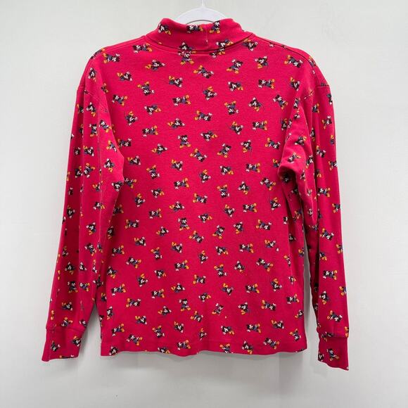 Vintage 90s Mickey Mouse & Co All Over Print Red Turtleneck Womens Medium LS Top - Picture 3 of 6